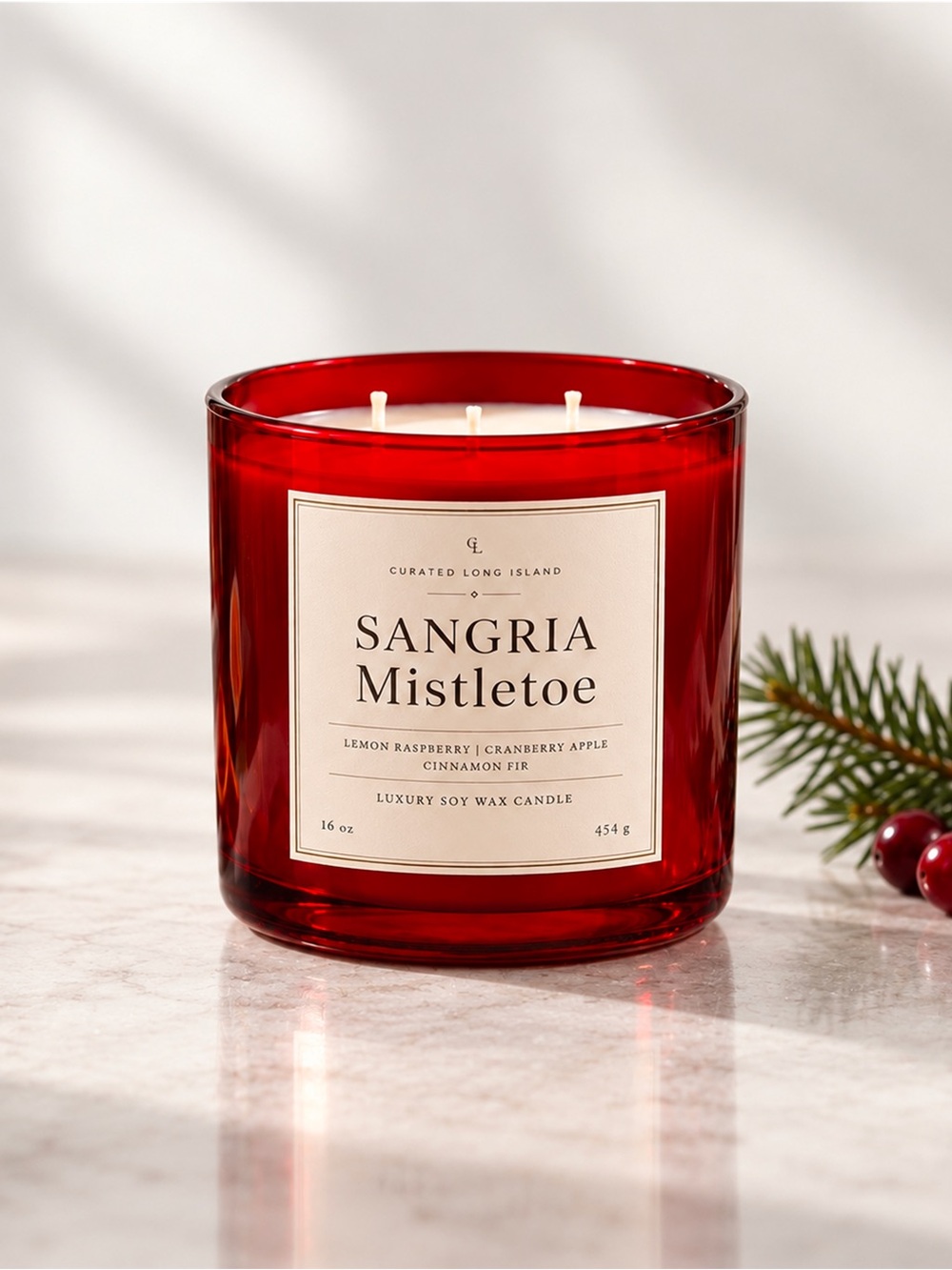 Sangria Mistletoe Soy Candle | Cranberry Apple Raspberry Fir | Holiday | 16 oz